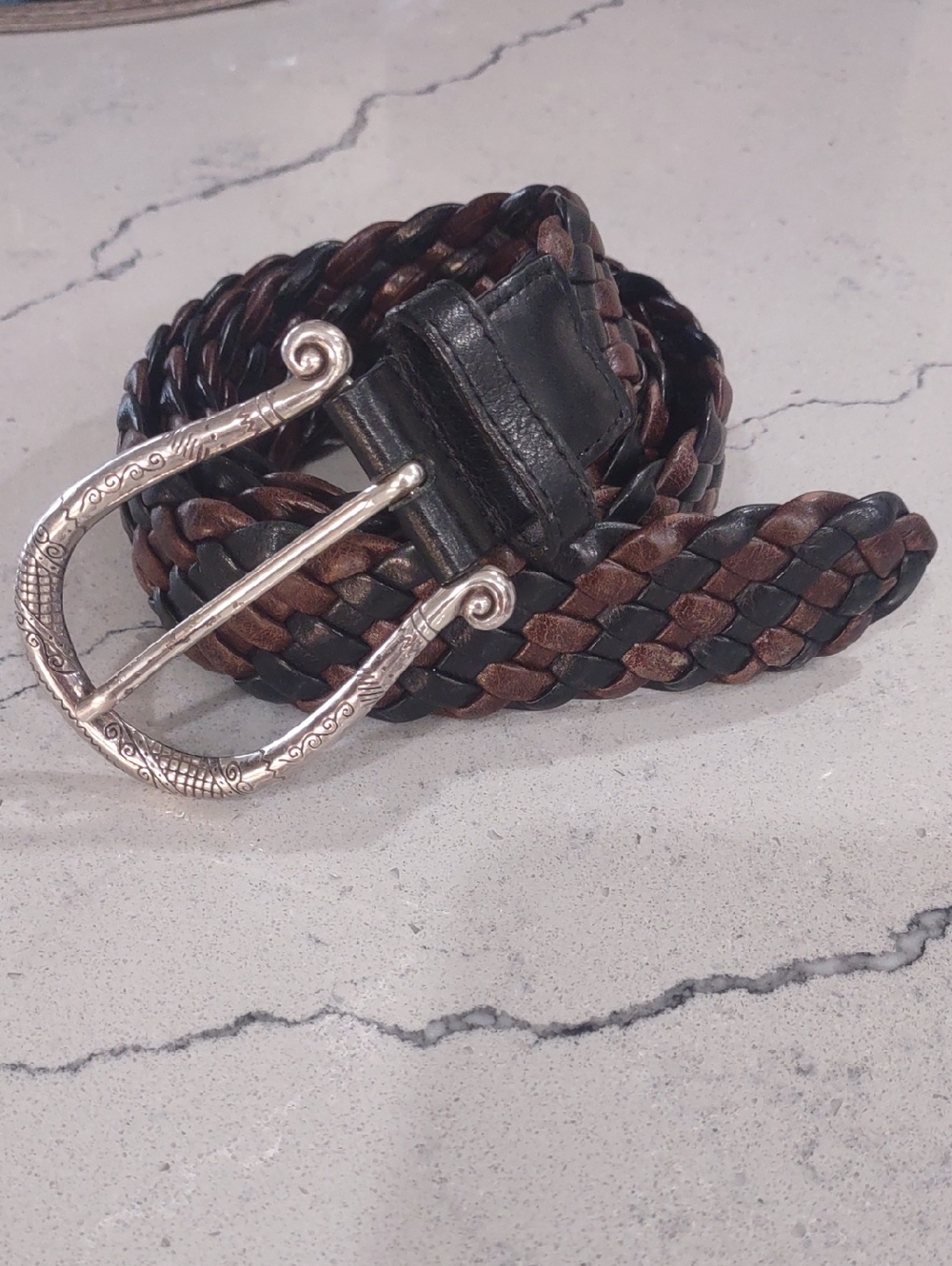 Brighton Braided/Woven Genuine Leather Belt in Black & Brown Size 36" Waist